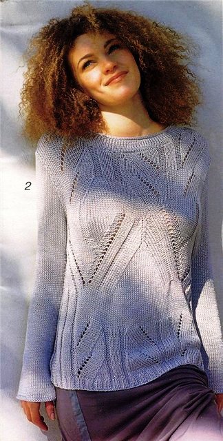 Летний пуловер вязаный на спицах достаточно прост в крое, однако он