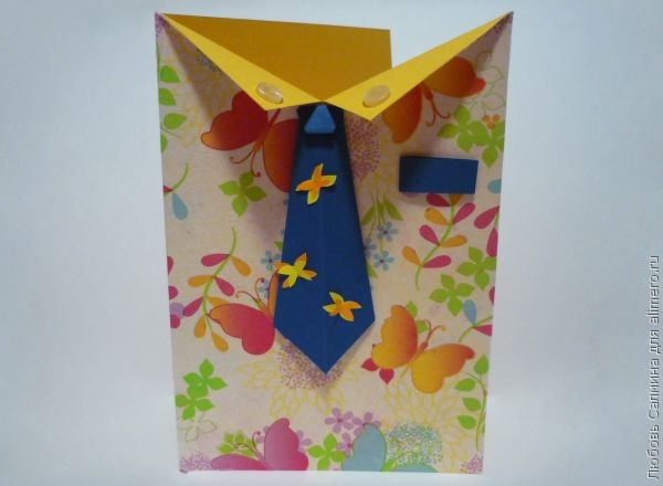Открытка «рубашка с галстуком» в праздничном стиле с атласными лентами
