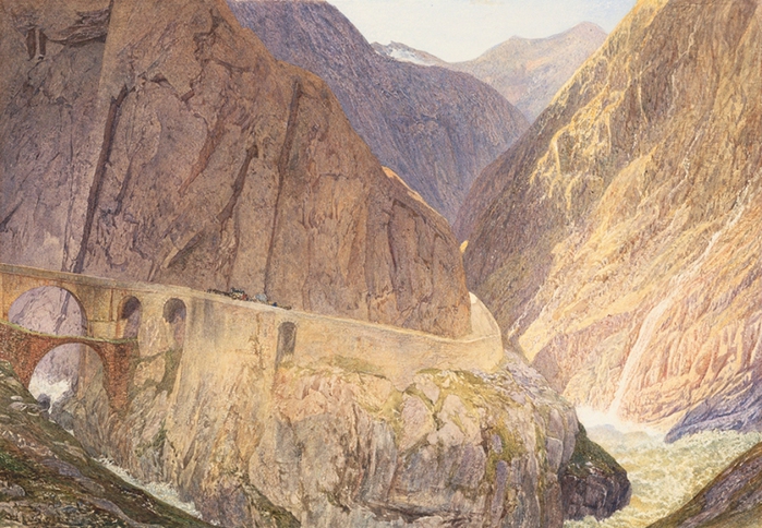 Альфред Уильям Хант (английский, 1830-1896) Мост дьявола,St. Gotthard Pass ок.1859 аква (700x484, 296Kb)