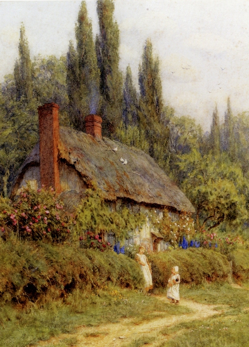 Helen Allingham, Children on a Path Outside a Thatched Cottage in West Horsley, Surrey, ca. 1895 (503x700, 294Kb)