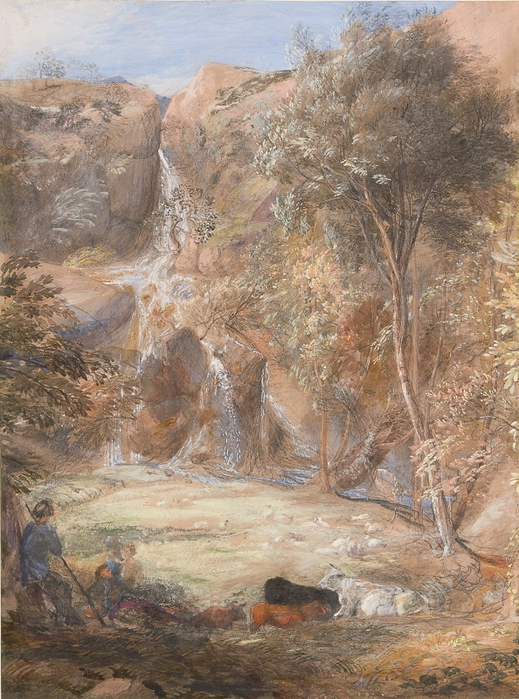 Сэмюэл Палмер (английский, 1805 - 1881) Водопад, Северный Уэльс 1835-36 графит, уголь, акварель (519x700, 318Kb)