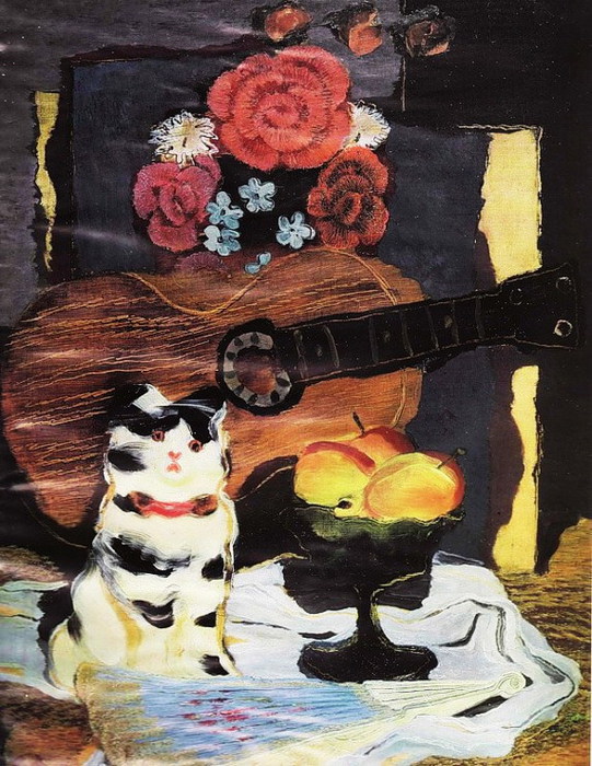 Гитара с фарфоровой кошкой и вазой с фруктами. 1930 (541x700, 144Kb)