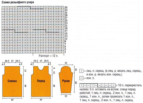 схема вязания свитера на одно плечо