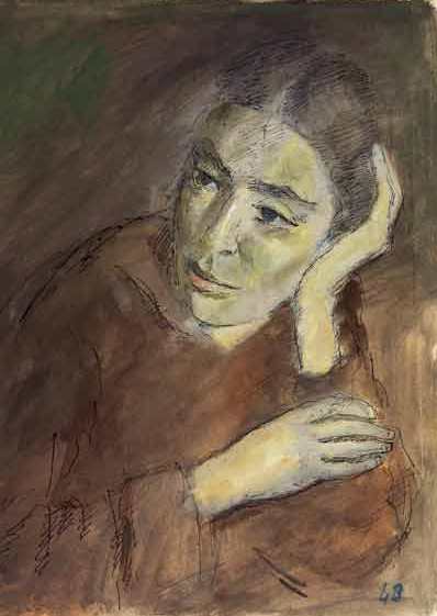При свете коптилки (Портрет жены, А.В.Щекин-Кротовой). 1943. Бумага, акварель, гуашь. (398x561, 21Kb)