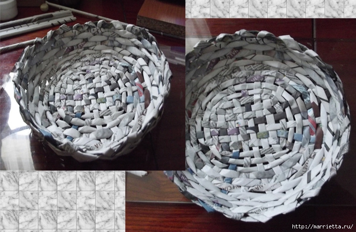 плетение из газет. чашка с блюдцем из газетных трубочек (3) (700x456, 230Kb)