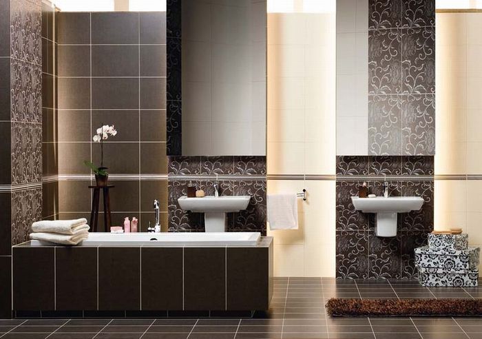 Дизайн плитки в ванной комнате korichnevaya-plitka (700x492, 63Kb)