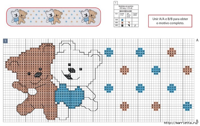 Вышивка медвежат для детского постельного белья. Схема (1) (700x439, 217Kb)