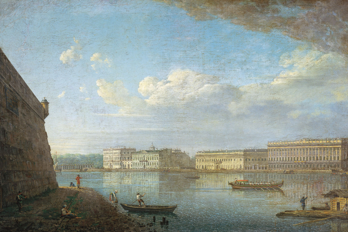 Вид Дворцовой набережной от Петропавловской крепости. 1794 (700x467, 457Kb)