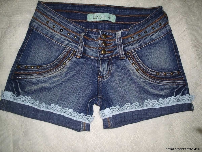 шорты из джинсов, переделка и украшение (43) (700x525, 367Kb)