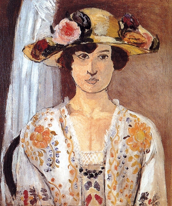 Женщина в шляпке с цветами (582x700, 424Kb)
