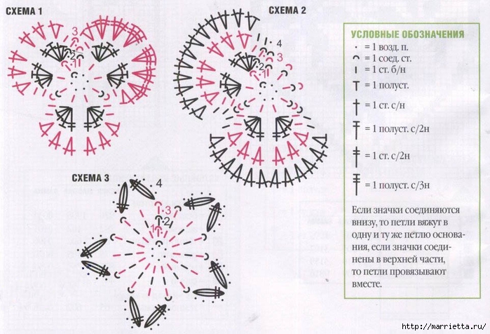 Вязание крючком. Салфетки с анютиными глазками (2) (700x476, 246Kb)