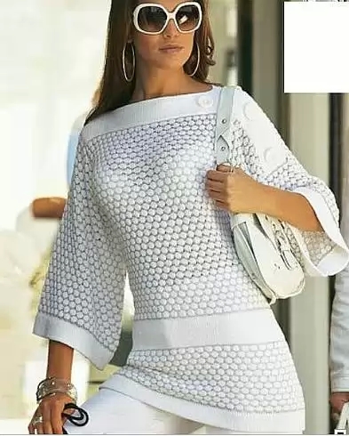 Нежность белого цвета. Пуловер и ажурная туника спицами (7) (393x490, 135Kb)