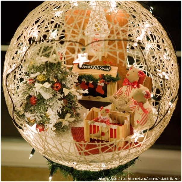 Новогодний шар из ниток своими руками: 100 фото