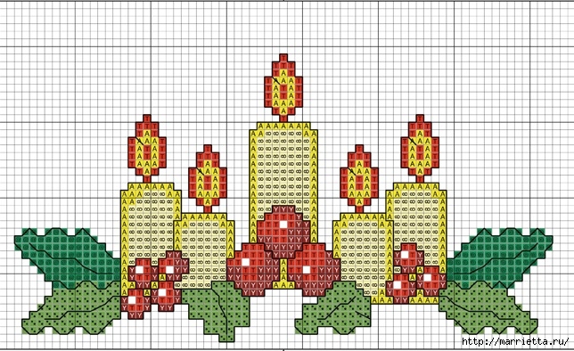 Рождественская вышивка для скатерти и полотенца. Схемы (8) (644x394, 246Kb)