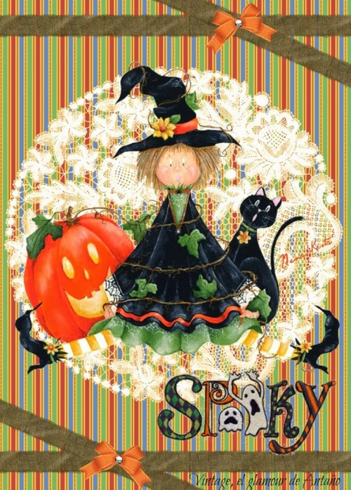 brujita y gato halloween-Vintage, el glamour de Antaño (500x700, 334Kb)