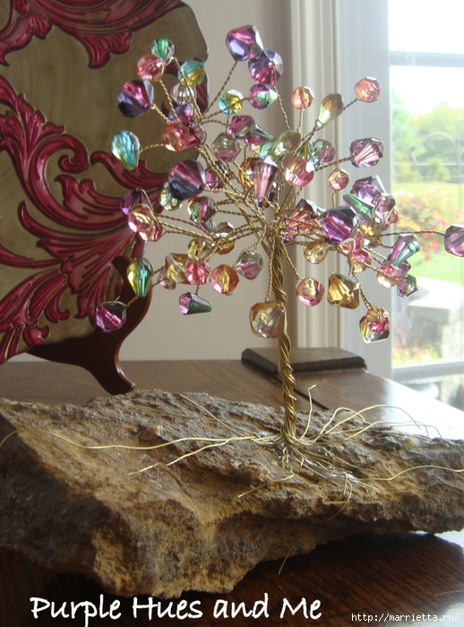 Цветочное дерево на камне. Красивая композиция из бисера и проволоки (13) (518x700, 324Kb)
