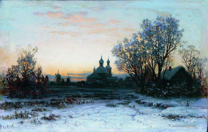 Кондратенко Г. П. Зимний пейзаж с церковью. 1880-е (700x443, 394Kb)