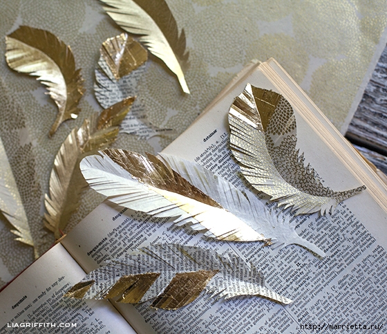 золотые перья из бумаги (2) (560x483, 296Kb)