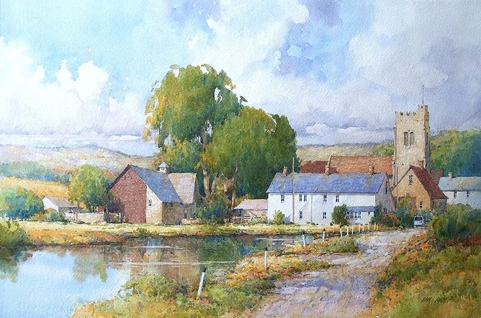 Village and river, Southwest England (700x462, 423Kb)