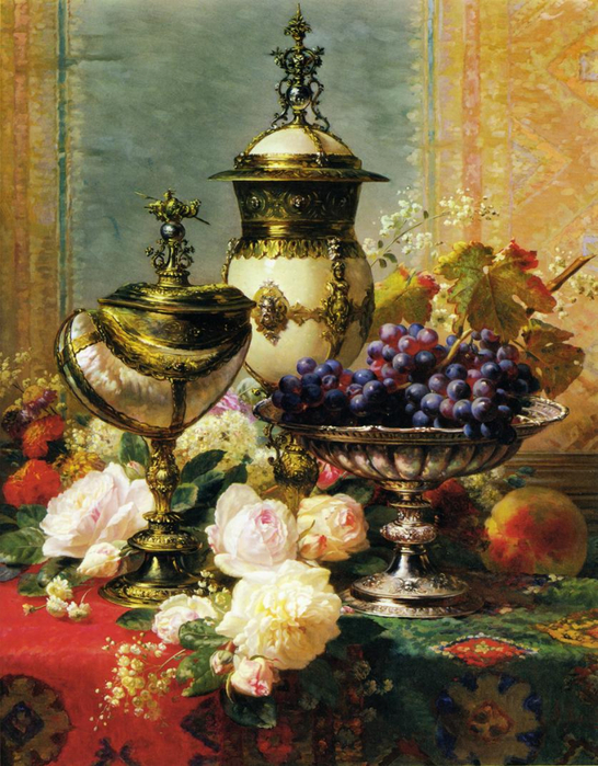 A Still Life with Roses, Grapes and A Silver Inlaid Nautilus Shell (546x700, 499Kb)