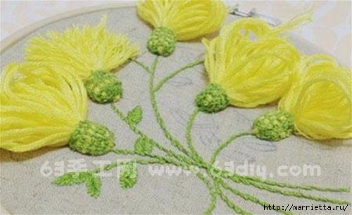 Объемная вышивка. Ромашки, одуванчики, хризантемы и мимоза (26) (500x306, 88Kb)