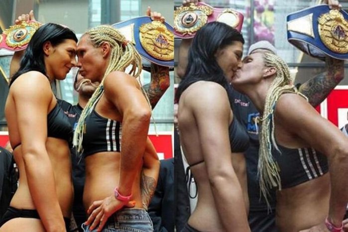 Поцелуй женщины боксера