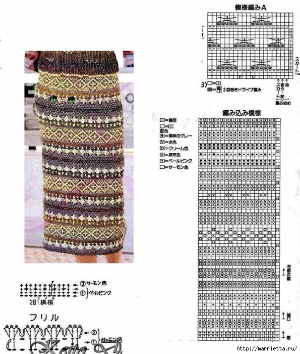 Жаккард крючком. Схемы вязания стильной юбки (2) (595x700, 318Kb)