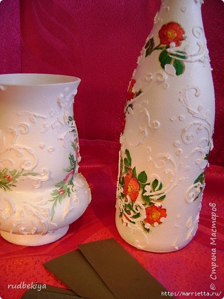 Декоративная бутылка и вазочка из плафона. Декупаж (8) (450x600, 153Kb)