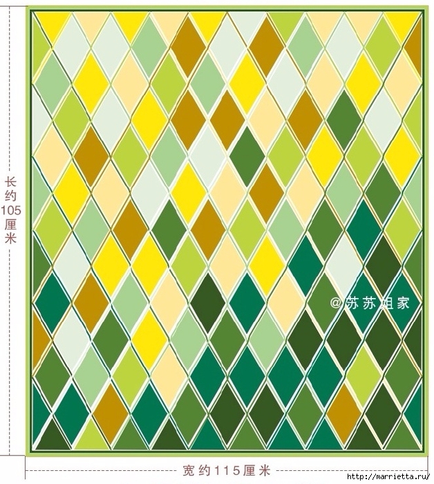 Плед крючком из разноцветных ромбов. Схемы вязания (4) (628x700, 352Kb)