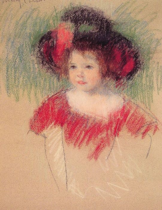 51 Марго в большой шляпе и красном платье 1902 пастель бумага (541x700, 98Kb)