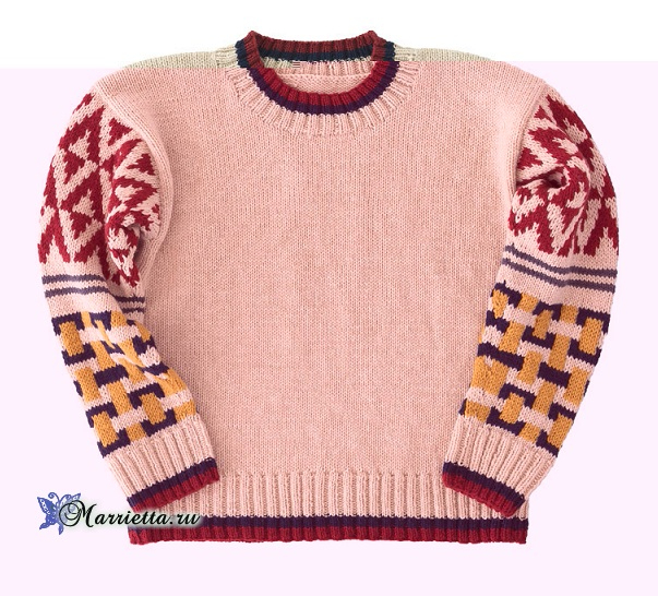 Пуловер спицами с рукавами жаккардовым узором (4) (603x546, 326Kb)