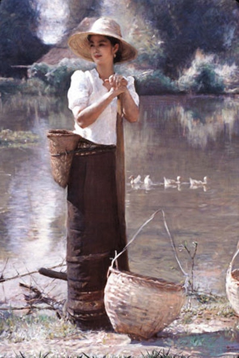 April - Yu Tan by the Pond (468x700, 316Kb)
