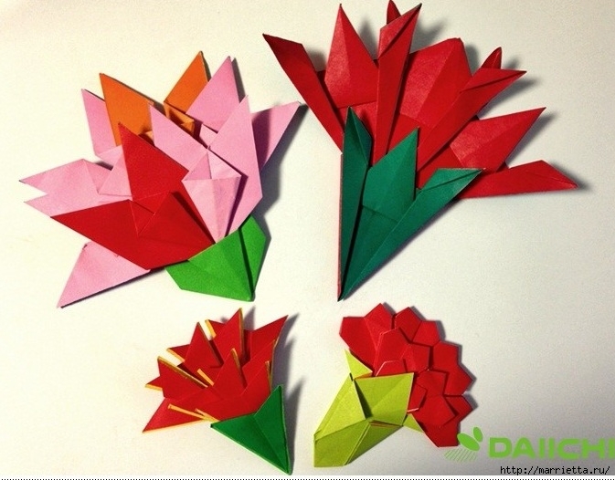 Букет гвоздик из бумаги в технике оригами (1) (673x526, 210Kb)