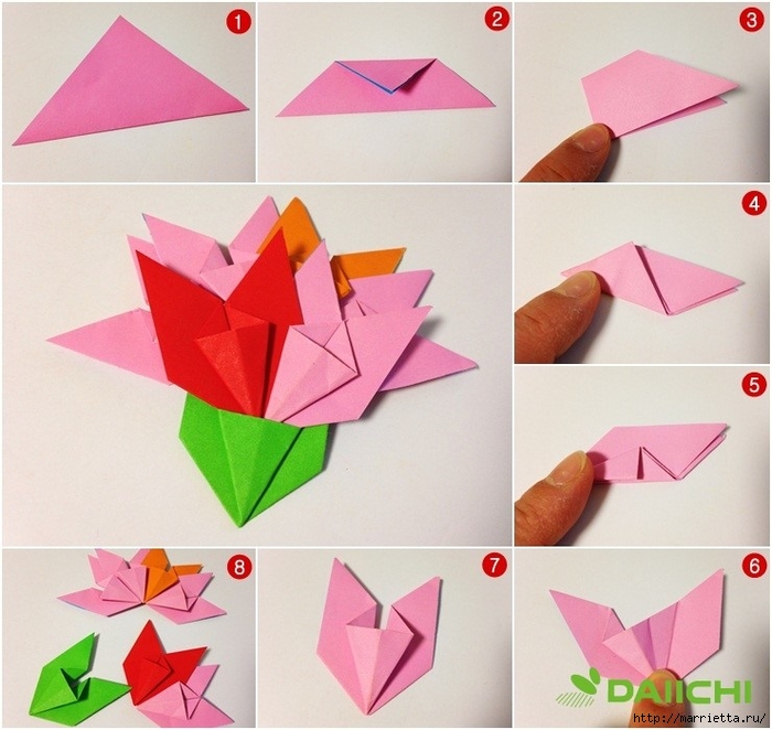 Букет гвоздик из бумаги в технике оригами (6) (700x662, 284Kb)