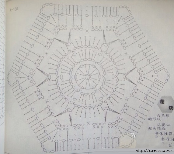 Крючком. Шестиугольный мотив с розочкой (2) (572x508, 174Kb)