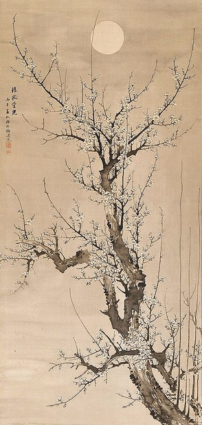 Blossoming Plum Tree-Hanging scroll; ink on silk.  Prunus in the moonlight (294x619, 224Kb)