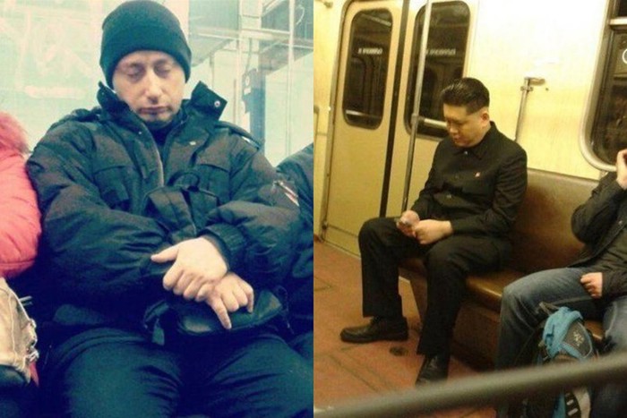Люди в метро, похожие на известных политиков
