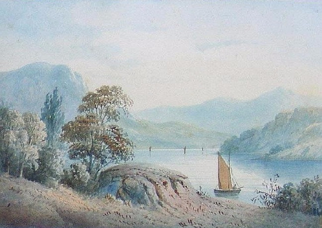 River scenes with sailing boats in foreground, watercolour drawings (647x459, 290Kb)