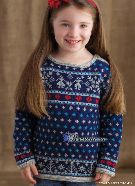 Детский пуловер спицами жаккардовым узором (2) (466x645, 230Kb)