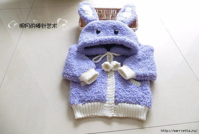 Вязание детской курточки с капюшоном с ушками кролика (7) (656x441, 166Kb)