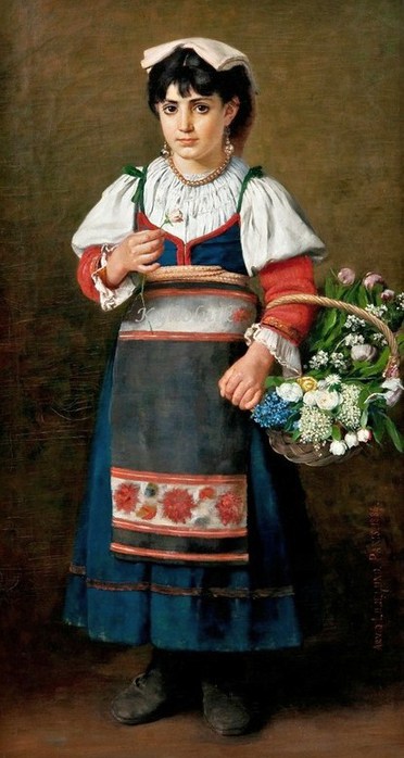 Arvid Liljelund (Finnish artist, 1844-1899) Girl with flowers (572x900, 67Kb)