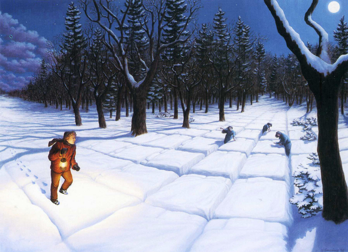 Rob Gonsalves In The Snowy Woods (700x506, 422Kb)