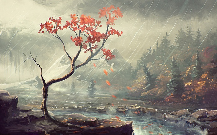 shower-rain-on-mountain-stream-pine-wood-painting (700x434, 146Kb)