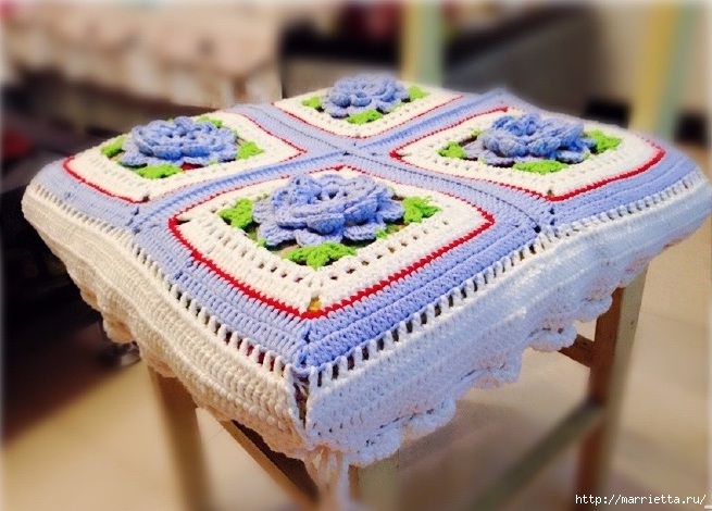 Чехол на табурет. МК крючком. Crocheted cover for stool.