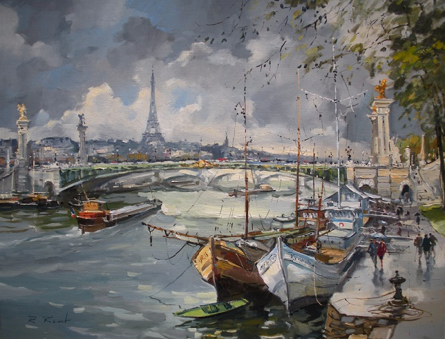 Tour Eiffel, Pont Alexandre III et les péniches des quais de Seine (644x492, 385Kb)