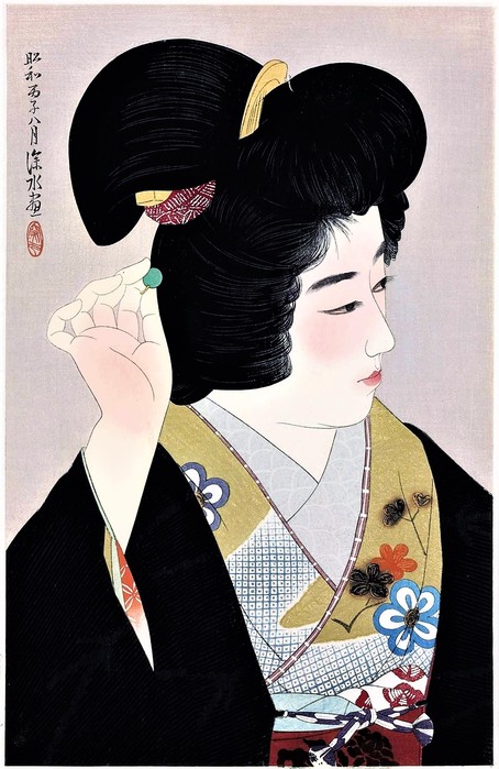 Вторая   серия современных красавиц (Series Gendai bijinshu dai nishu)   Зрачок глаза  (Hitomi (Pupil of the eye))  1936    43.9 х 2 (454x700, 94Kb)