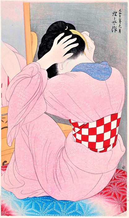 Женщина с широким поясом (Woman wearing an under-sash (Datemaki no Onna))     43.7 x 26.2     ксилография (416x700, 104Kb)