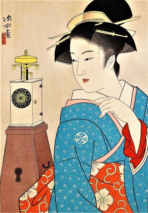 Красавица в голубом кимоно с оранжевым поясом (The beauty in a blue kimono with an orange obi)    1962     31.8 х 22.3    ксилография (488x700, 154Kb)