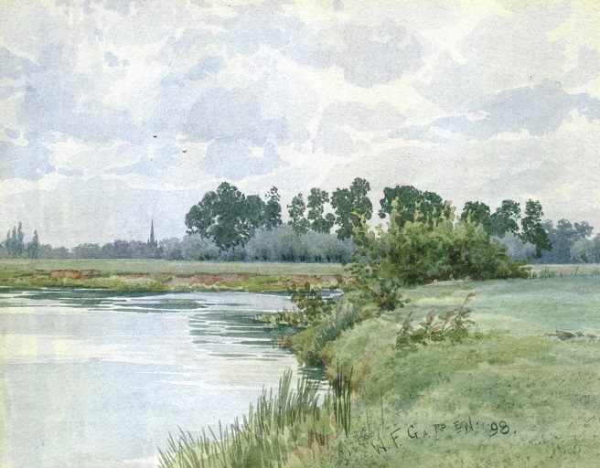    , -,    (The distant church spire of All Saints Church, St. Ives, from the River Ouse). 1898 (656x512, 367Kb)