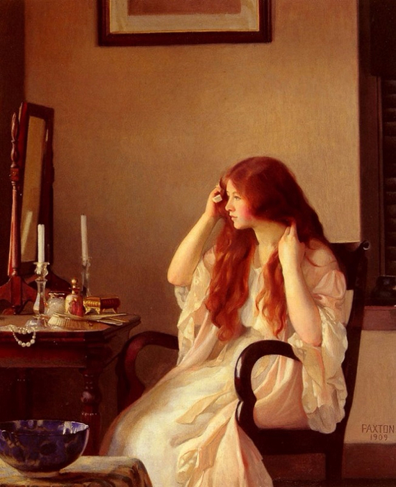 Girl combing her hair or Young girl with a mirror, 1909, (570x700, 386Kb)